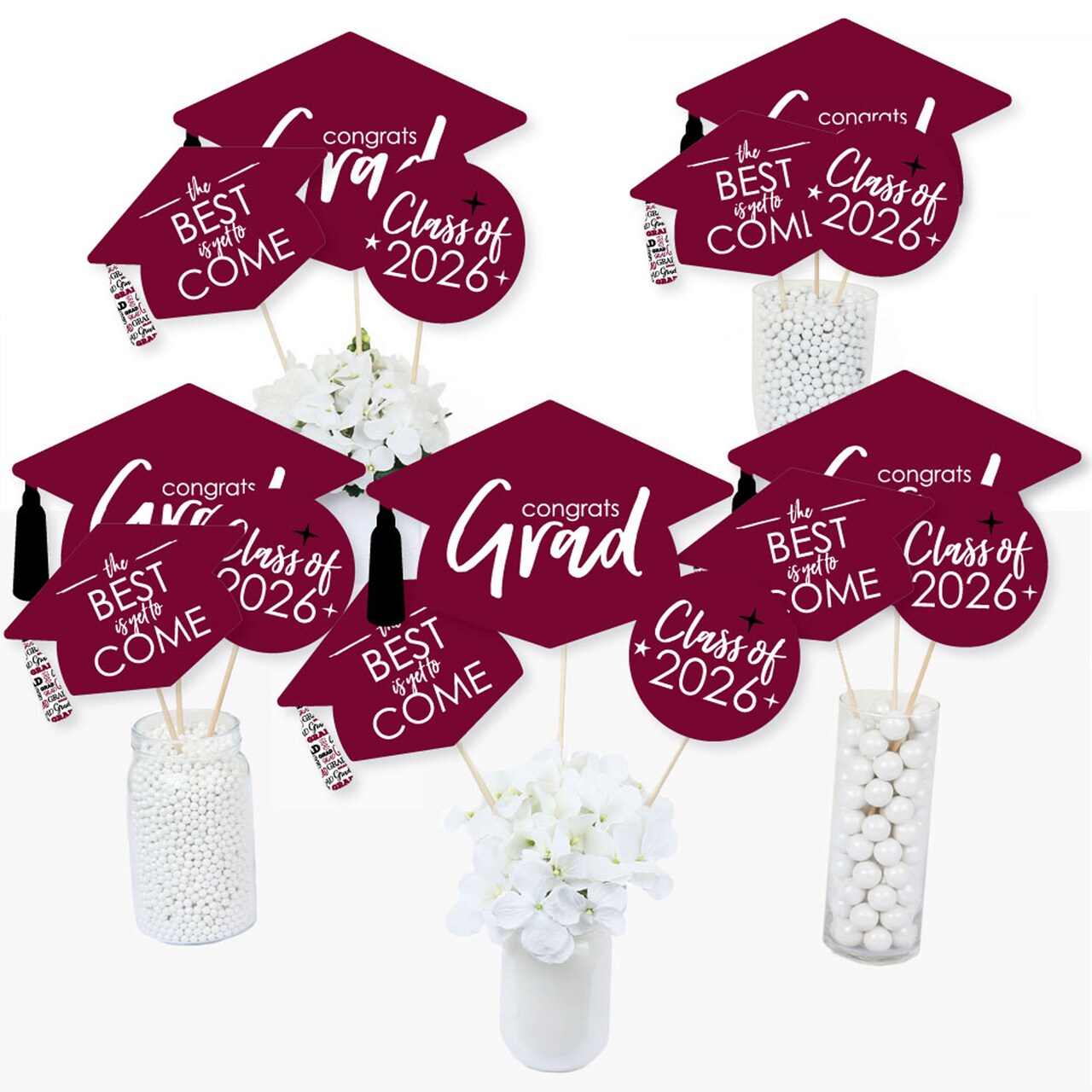 Big Dot of Happiness Maroon 2026 Graduation Party Centerpiece Sticks - Table Toppers - Set of 15